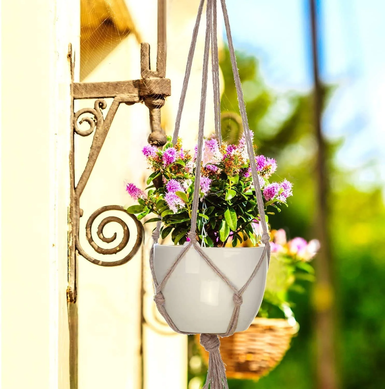 Подвесной держатель для растений макраме 6 штук джутовая веревка, фото №4