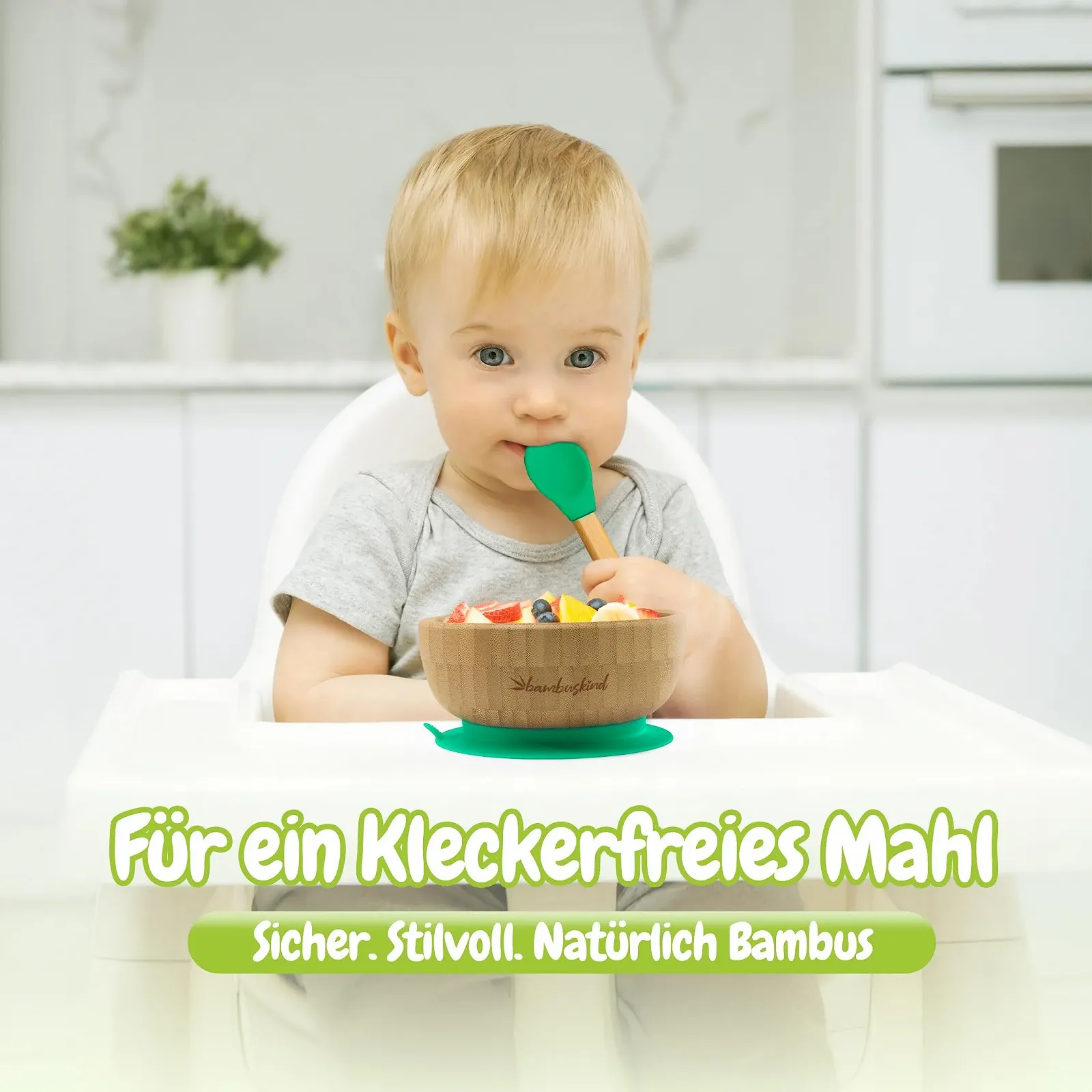 Дитяча миска з присоскою bambuskind, зелена, фото №5
