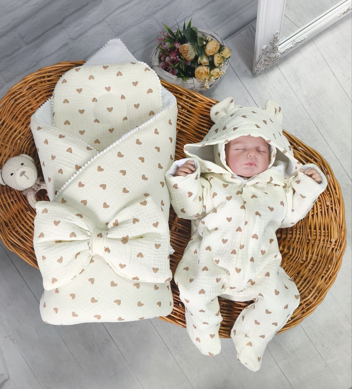 Демисезонный-летний комплект для выписки новорожденного, бежевый, фото №1