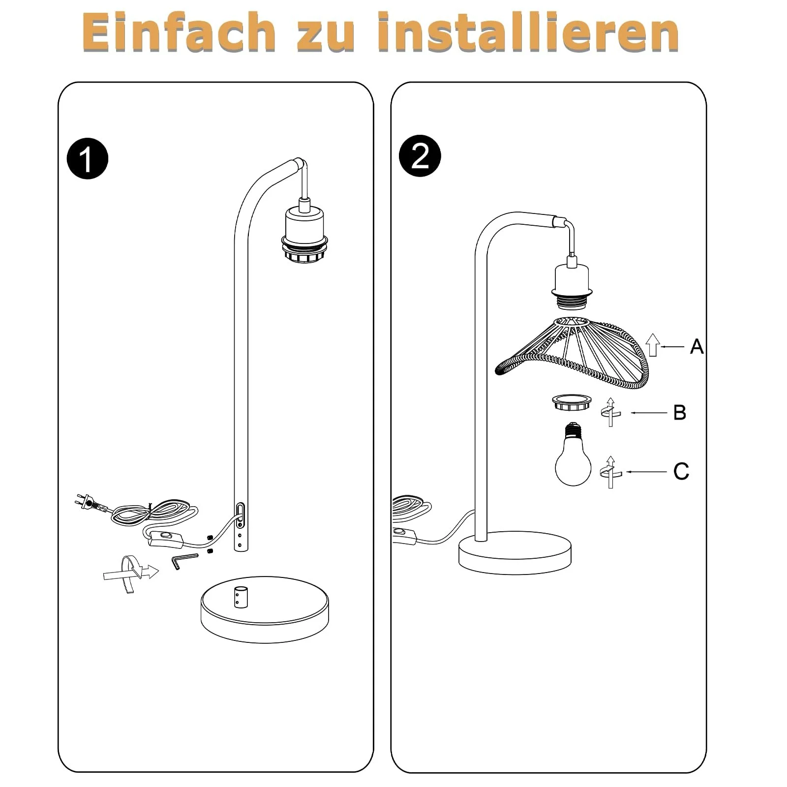 Настільна лампа Вінтажна Ретро Металева E27 Форма капелюха Чорна 150 см кабель, фото №8