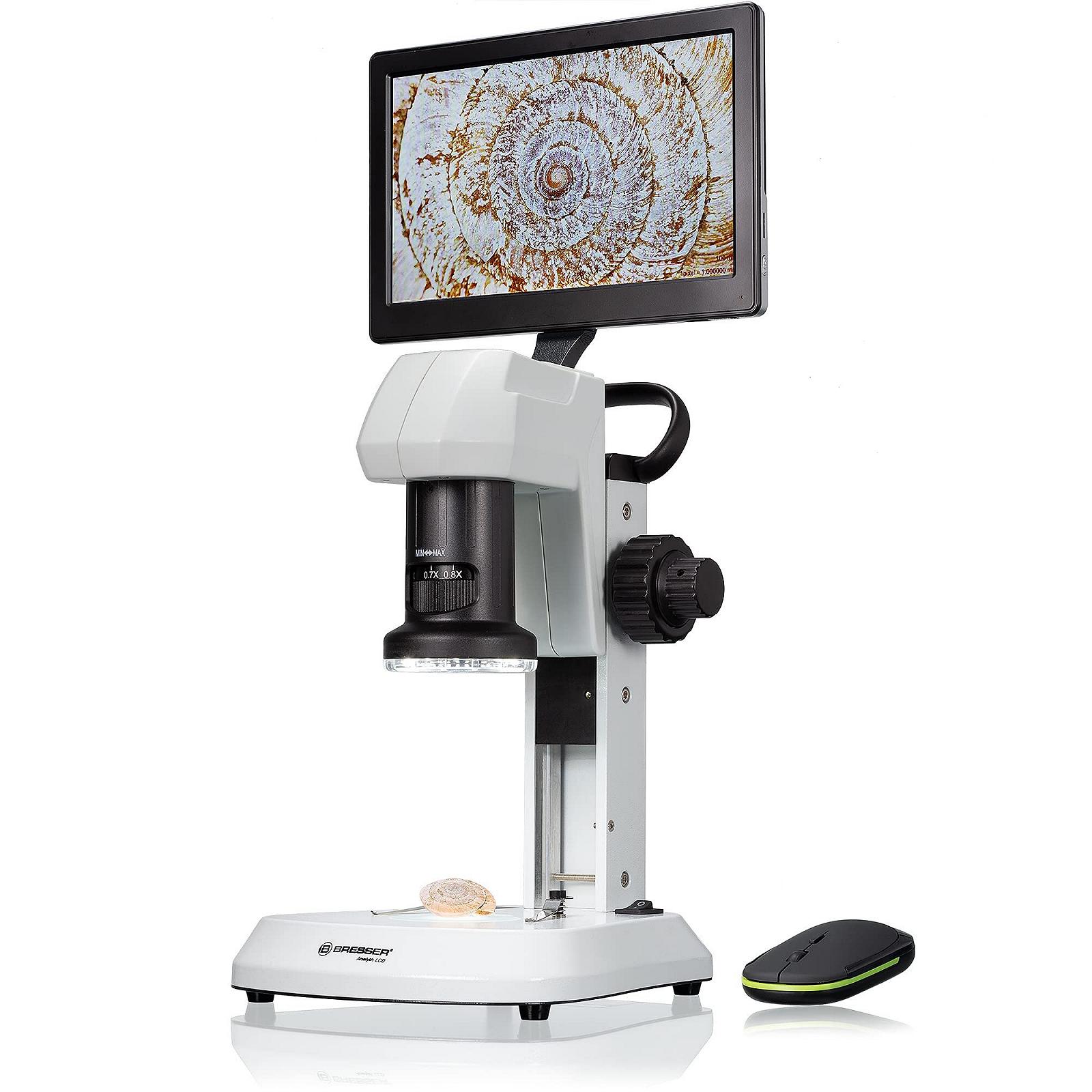 Микроскоп Bresser Analyth LCD с проходящим и отраженным светом, 5 уровней яркости, непрерывный зум (0,7X - 4,5X), дисплей 22,5 см и грубая и точная фокусировка, белый, фото №1