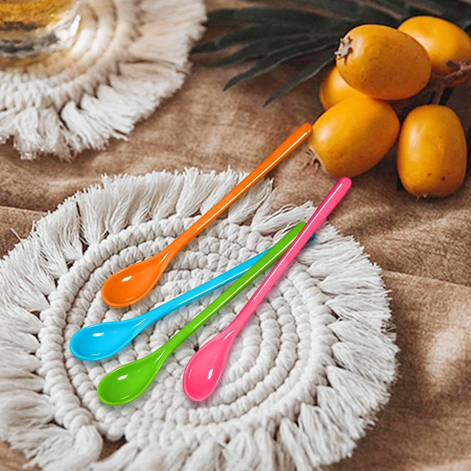 Набір пластикових ложок 4 шт, різнокольорові, довгі, фото №3 Набір пластикових ложок 4 шт, різнокольорові, довгі, фото №3