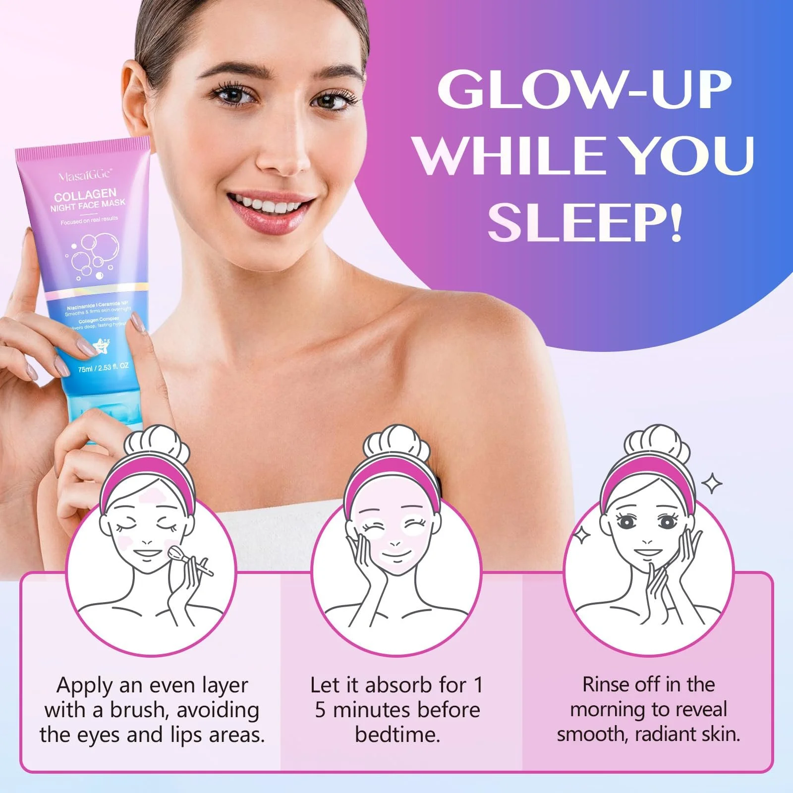 Нічна маска Collagen Wrapping Mask, колагенова маска, зменшує провисання та тьмяність, фото №6