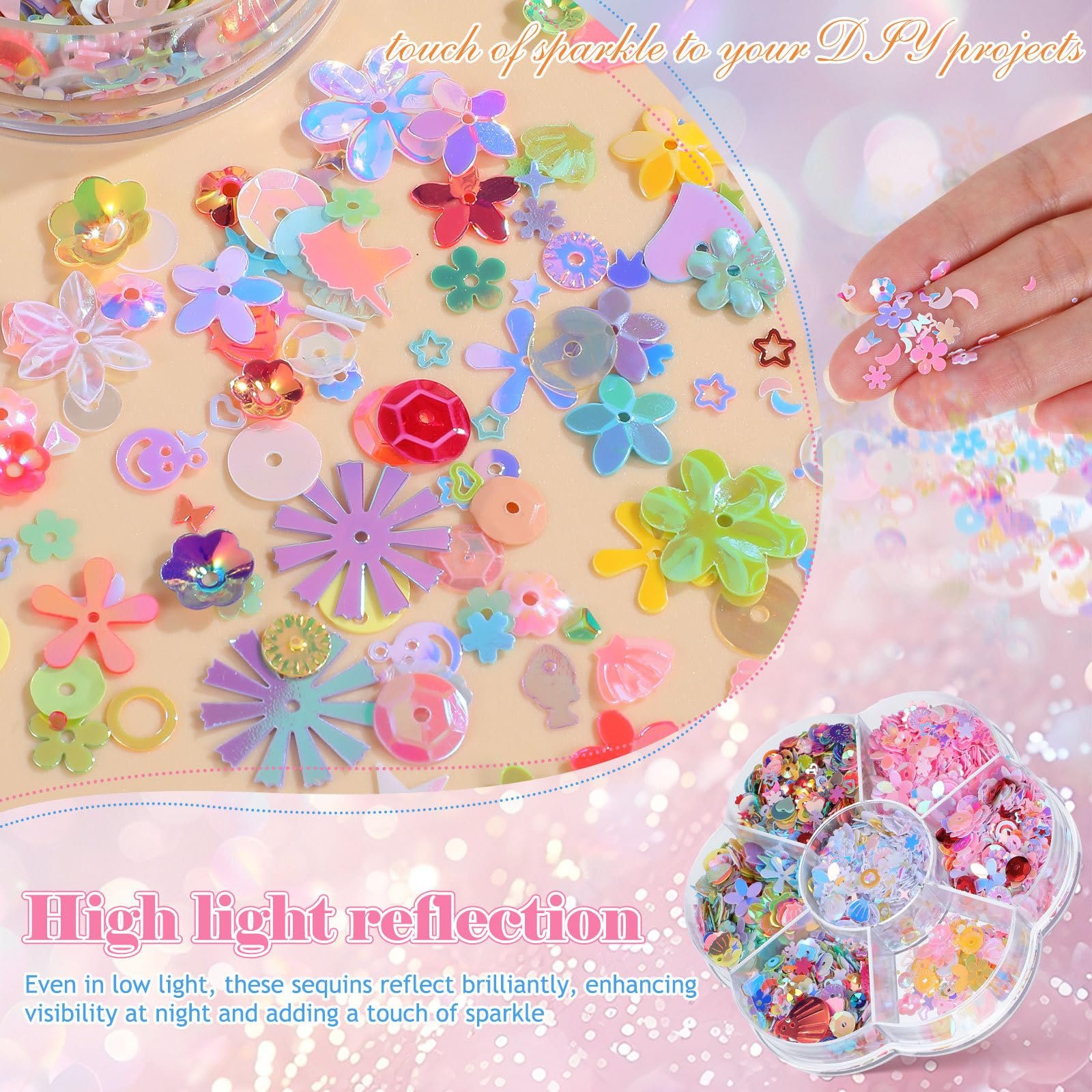 Блестки Рассыпчатые для рукоделия Плоские блестки с ярким светоотражением Разноцветные ювелирные бусинки для шитья Вышивка DIY Одежда Ногтевой дизайн, фото №9