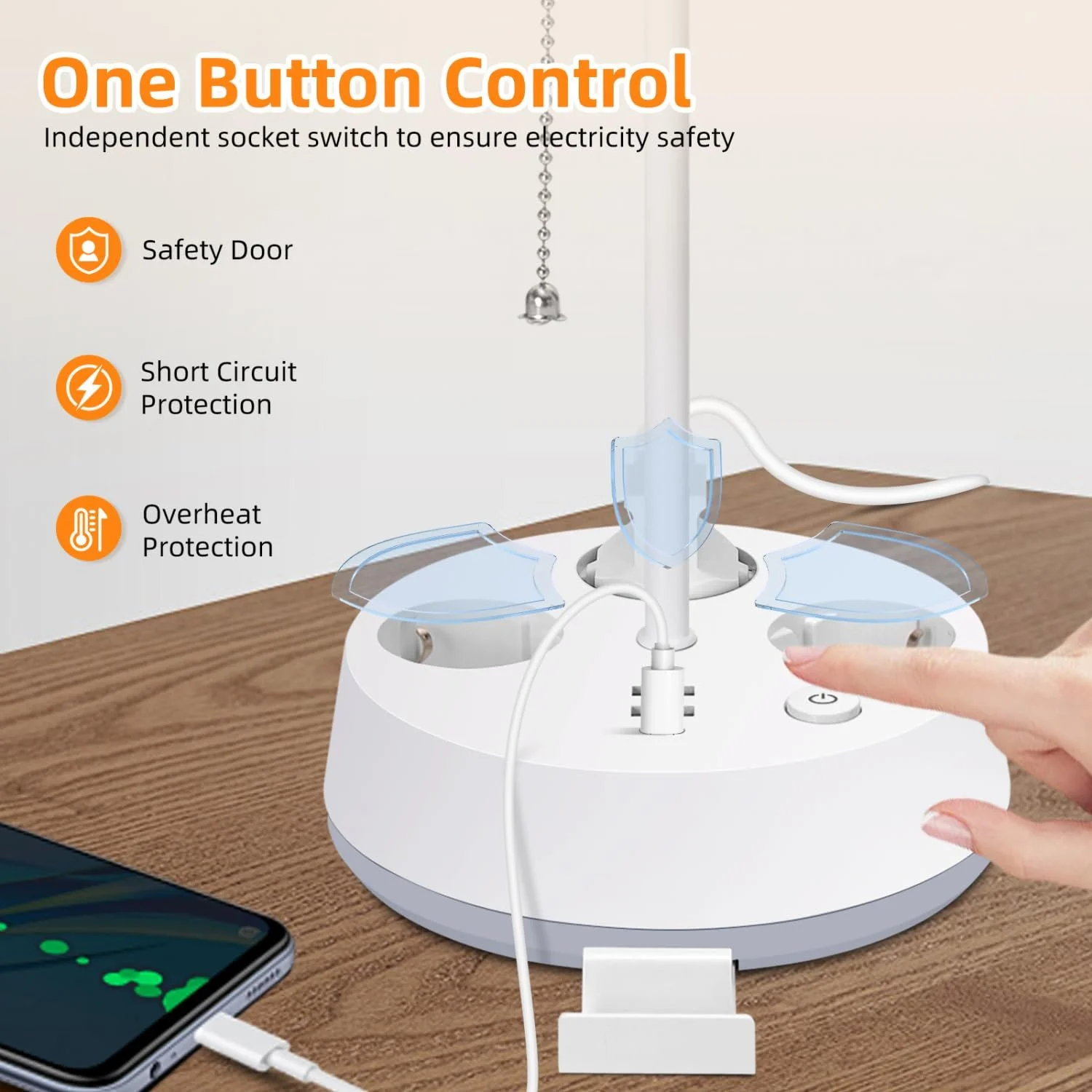 Настільна лампа Aigostar E27 з розетками та портами USB і Type-C Біла, фото №6