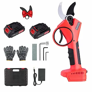 Акумуляторні гілкорізи 40 мм, електричні ножиці для обрізки з акумулятором 2 x 2000 mAh, безщітковий двигун, гостре лезо, садові ножиці для фруктових дерев, червоний - Фото 1