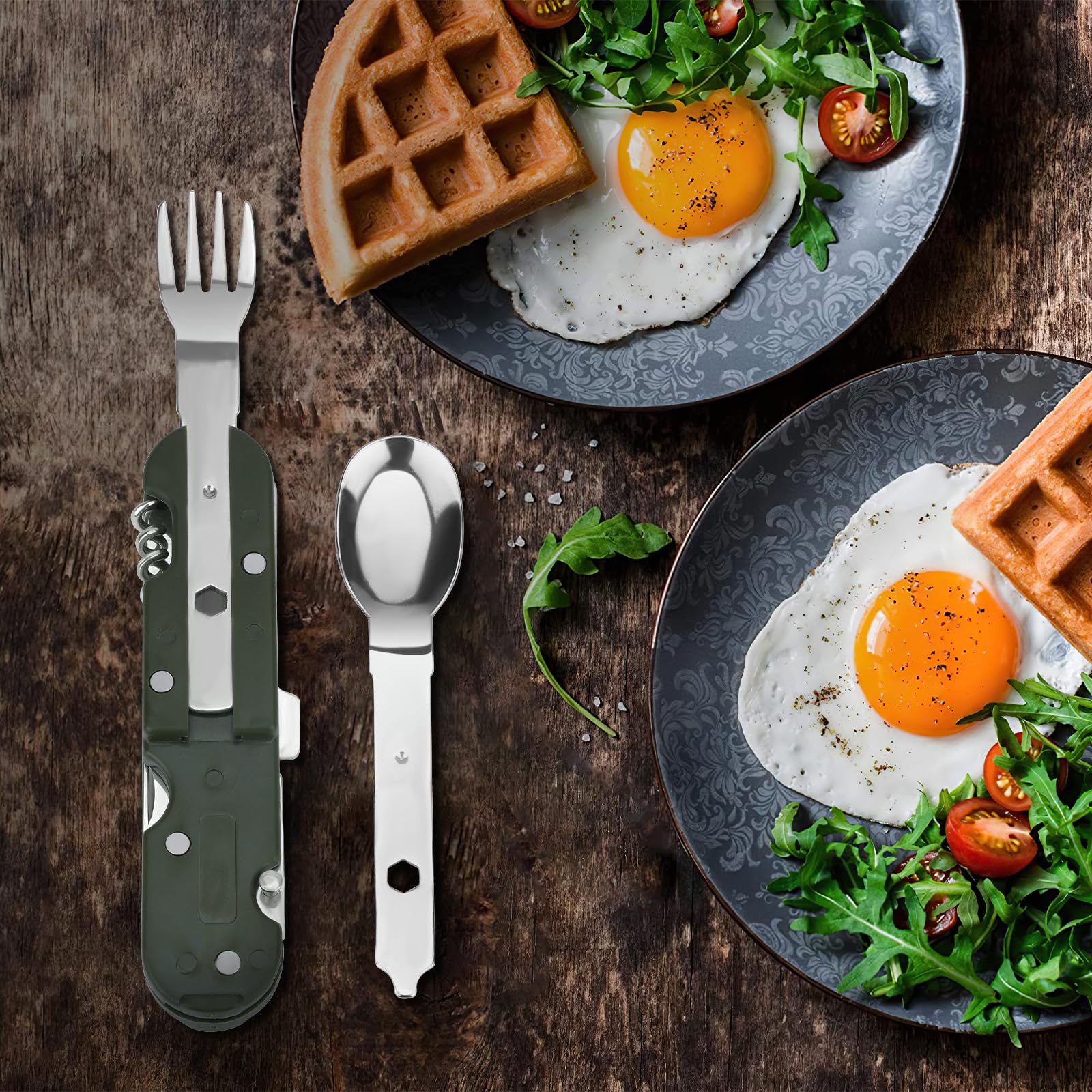 Набір столових приборів POFIBO армійський німецький 5-в-1 багатофункціональний складаний з нержавіючої сталі, фото №5 Набір столових приборів POFIBO армійський німецький 5-в-1 багатофункціональний складаний з нержавіючої сталі, фото №5