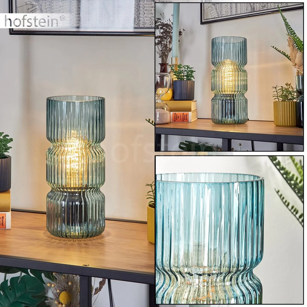 Настільна лампа Penteado Metal / Glass з блакитним скляним плафоном (10.5 см, E27) Чорний, фото №2