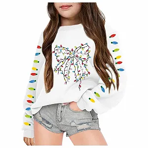 Детский Рождественский свитшот Без бренда Рождественский осенний большой худи с капюшоном, праздничный принт, оверсайз - Фото 1