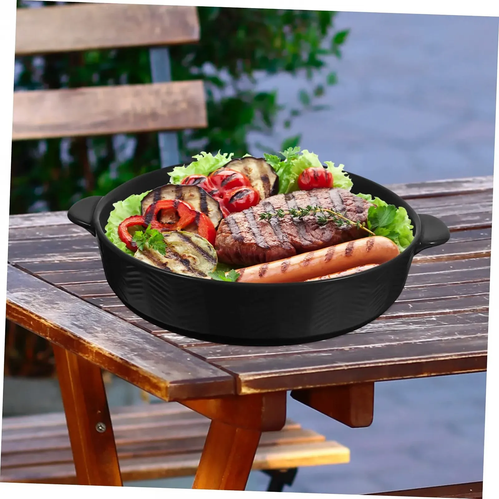 Форма для запекания TIDTALEO Керамическая круглая с двойной ручкой черная, фото №3 Форма для запекания TIDTALEO Керамическая круглая с двойной ручкой черная, фото №3