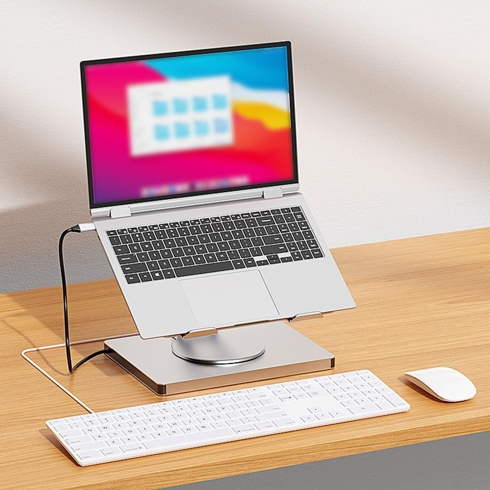 Портативна складна підставка для ноутбука з док-станцією розширення, відеовихід 4K 60Hz, гігабітний мережевий порт, компактна поворотна конструкція, підставка для ноутбука зі сплаву, Hub, сріблястий, фото №8