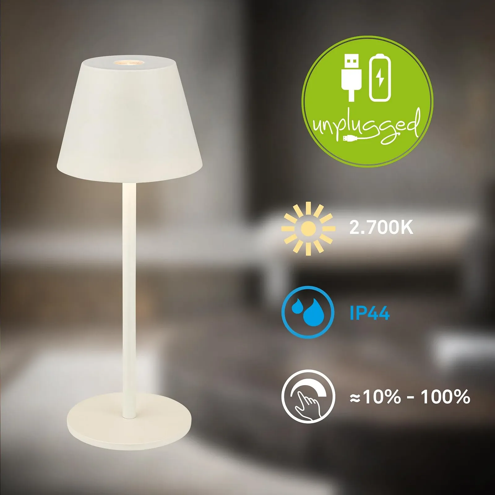 Настольная лампа LED BRILONER Wireless IP44 Touch Dimmable Battery 6 x 16 см Antique White, фото №2