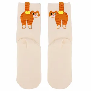 Носки Женские Кот, 2 шт, Хлопок, Желтый - Фото 1