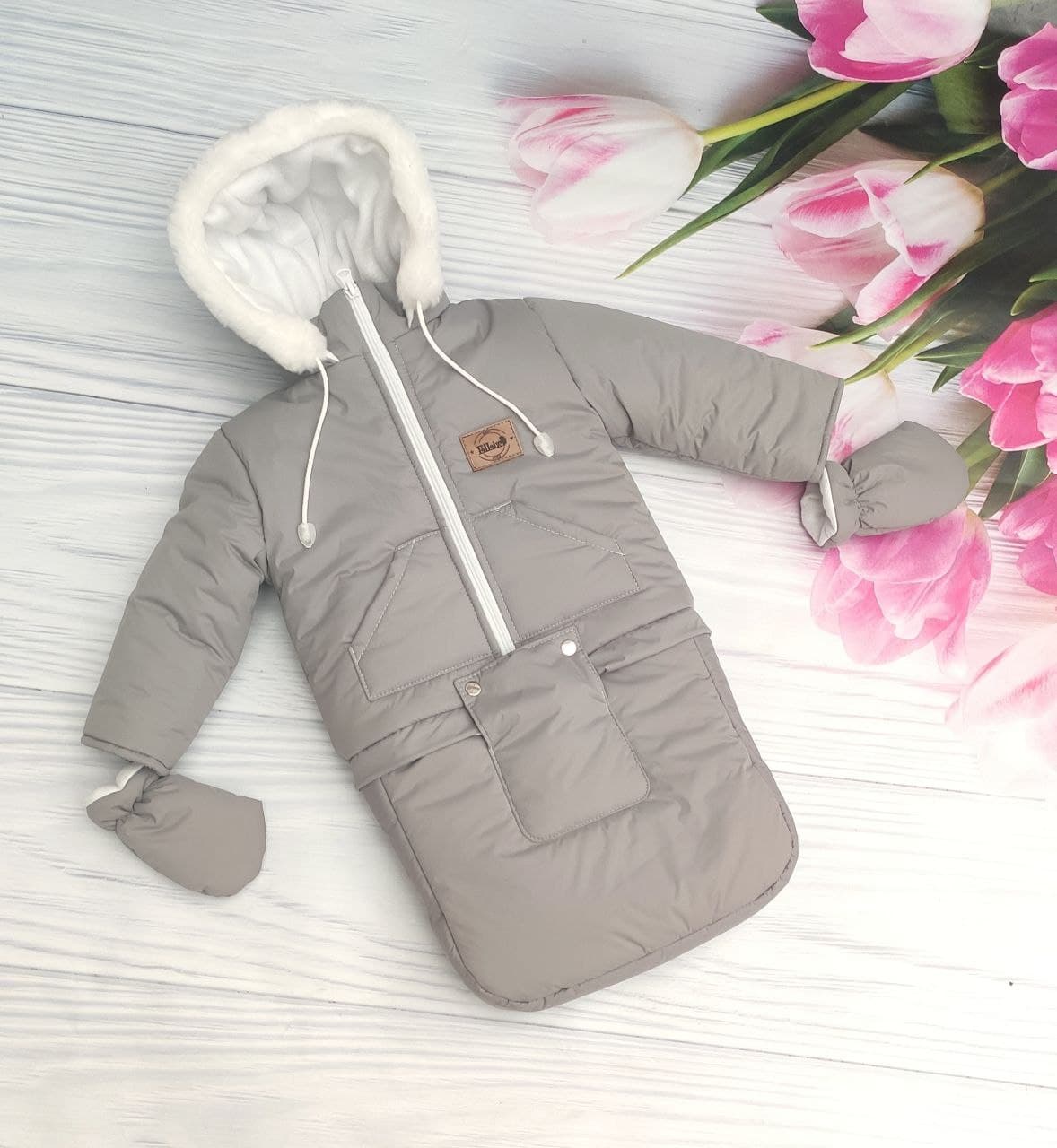 Дитячий зимовий комбінезон 3в1: конверт, куртка, штани сірий (EL00014), фото №3 Дитячий зимовий комбінезон 3в1: конверт, куртка, штани сірий (EL00014), фото №3