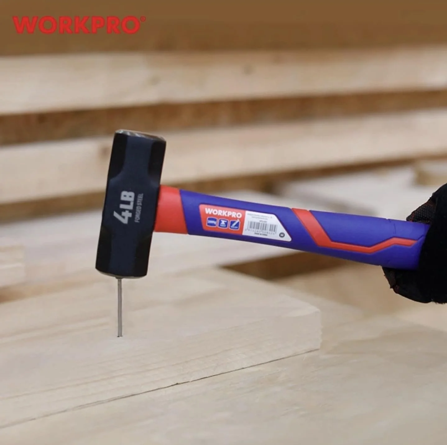 Молоток для камня WORKPRO с ручкой из фибергласа 2000 г, фото №5