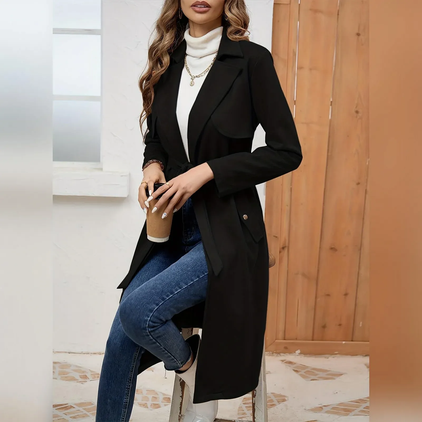 Тренч EFOGEP Длинный Осенний Зимний, фото №2