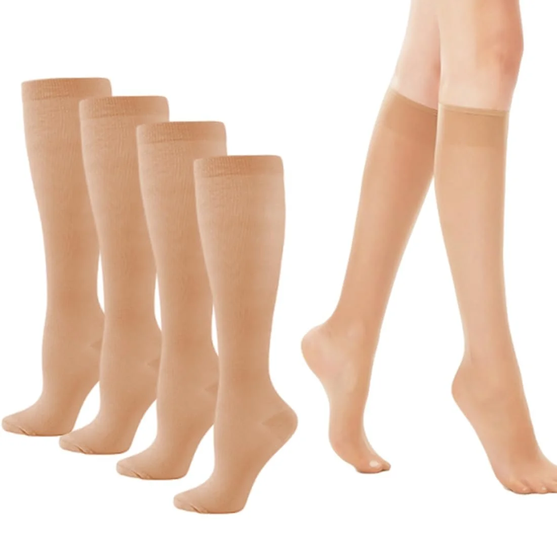 Чулки до колен Nylon 40 Den Прозрачный, Телесный цвет (2 пары), фото №1