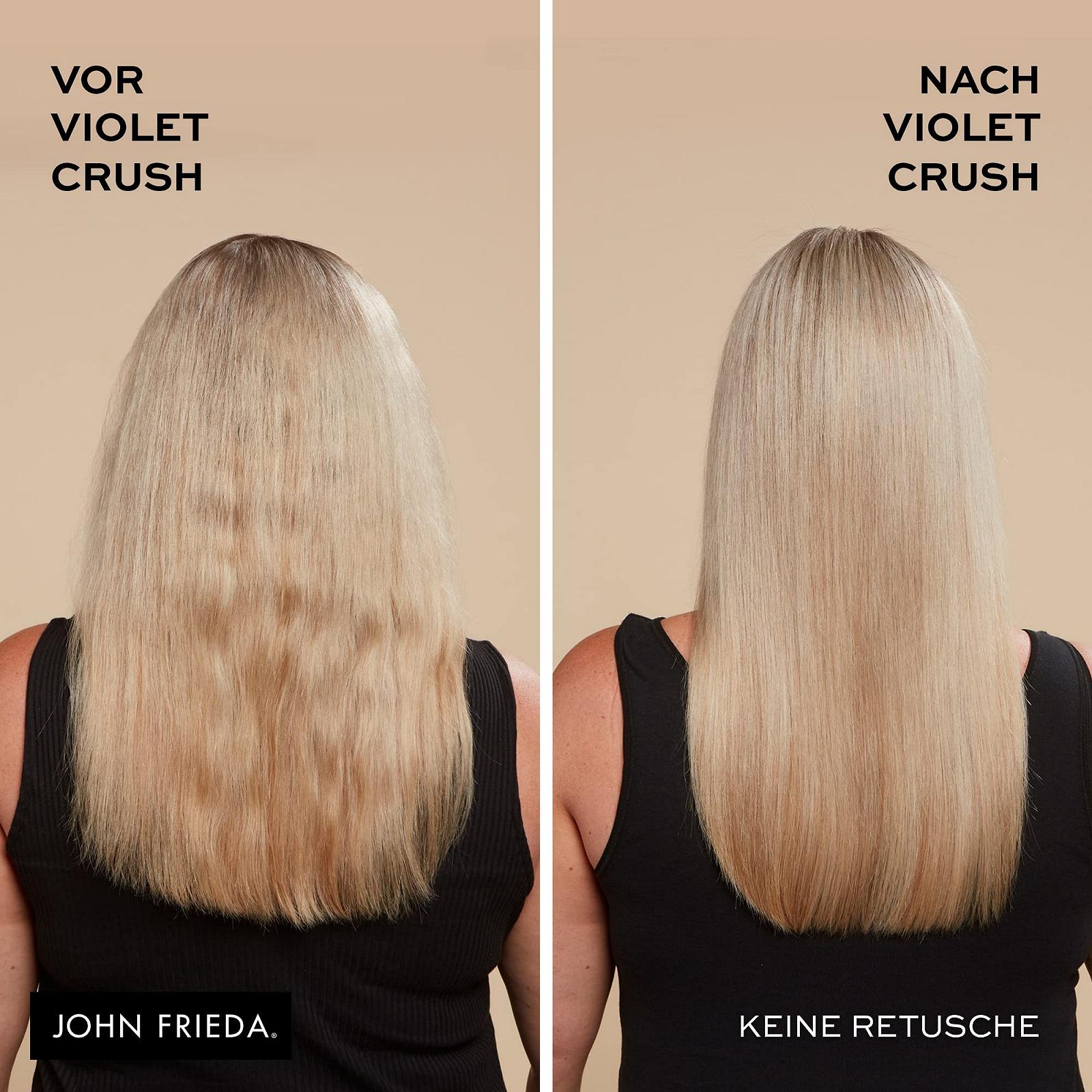 Шампунь John Frieda Violet Crush Intensive Silver для нейтрализации желтых и оранжевых оттенков с фиолетовыми пигментами 250 мл, фото №3 Шампунь John Frieda Violet Crush Intensive Silver для нейтрализации желтых и оранжевых оттенков с фиолетовыми пигментами 250 мл, фото №3