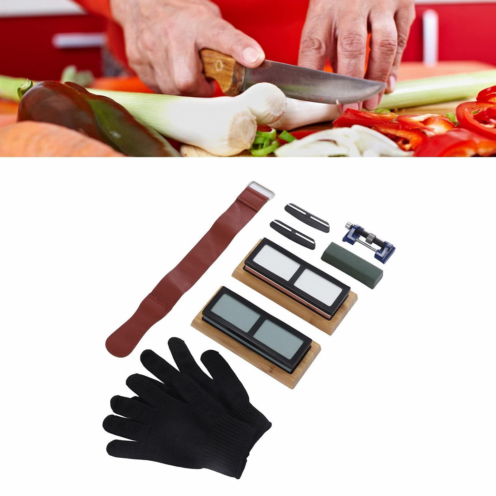 Набор точильных камней 400/1000 и 3000/8000 Grit с направляющей и перчатками, фото №7