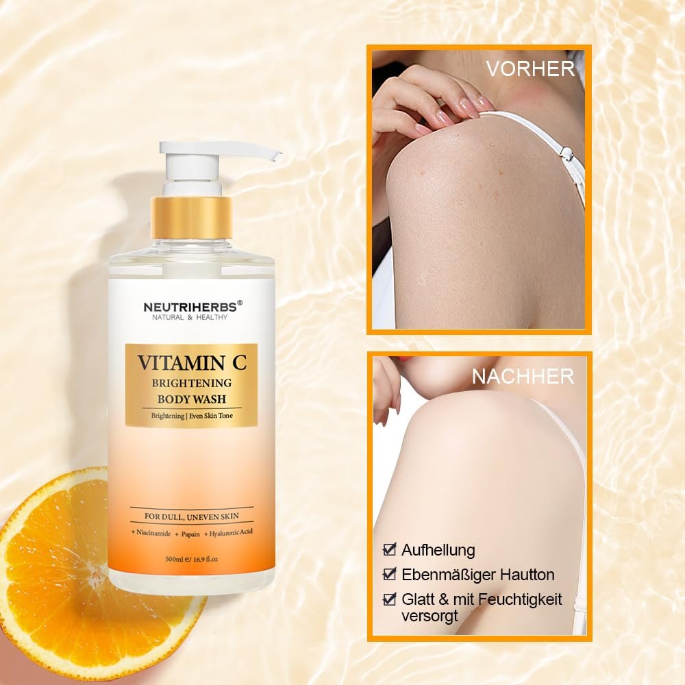 Гель для душу Neutriherbs Brightening Body Wash Vitamin C Papain Niacinamide Citrus Scent 16.9 рідк. унц., фото №4