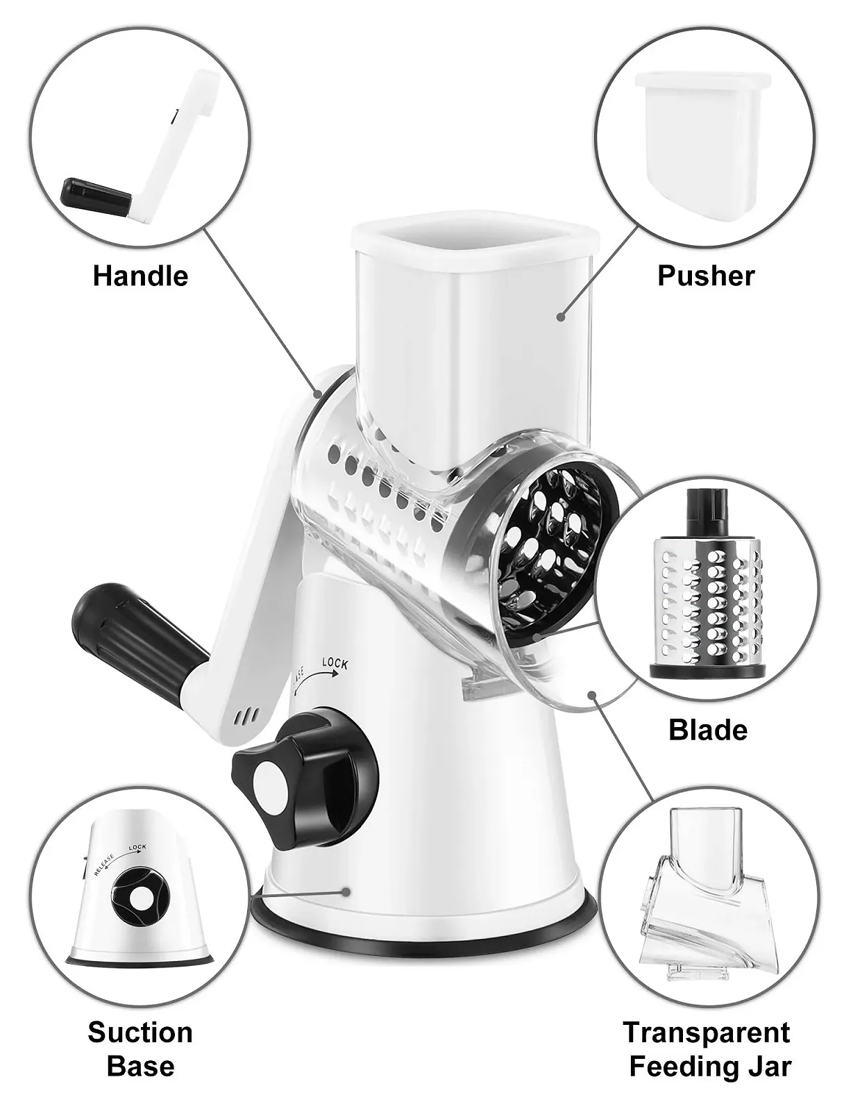 Тертка GDL з ручкою, Овочерізка з 3 змінними барабанними лезами, фото №7