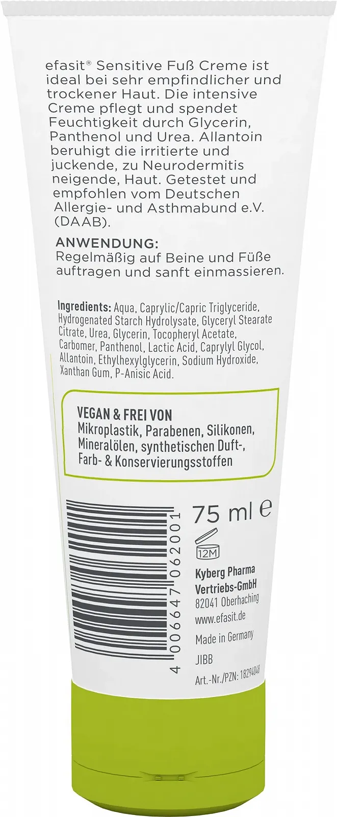 Крем для ног efasit Sensitive для чувствительной и очень сухой кожи, 75 мл, фото №1 Крем для ног efasit Sensitive для чувствительной и очень сухой кожи, 75 мл, фото №1