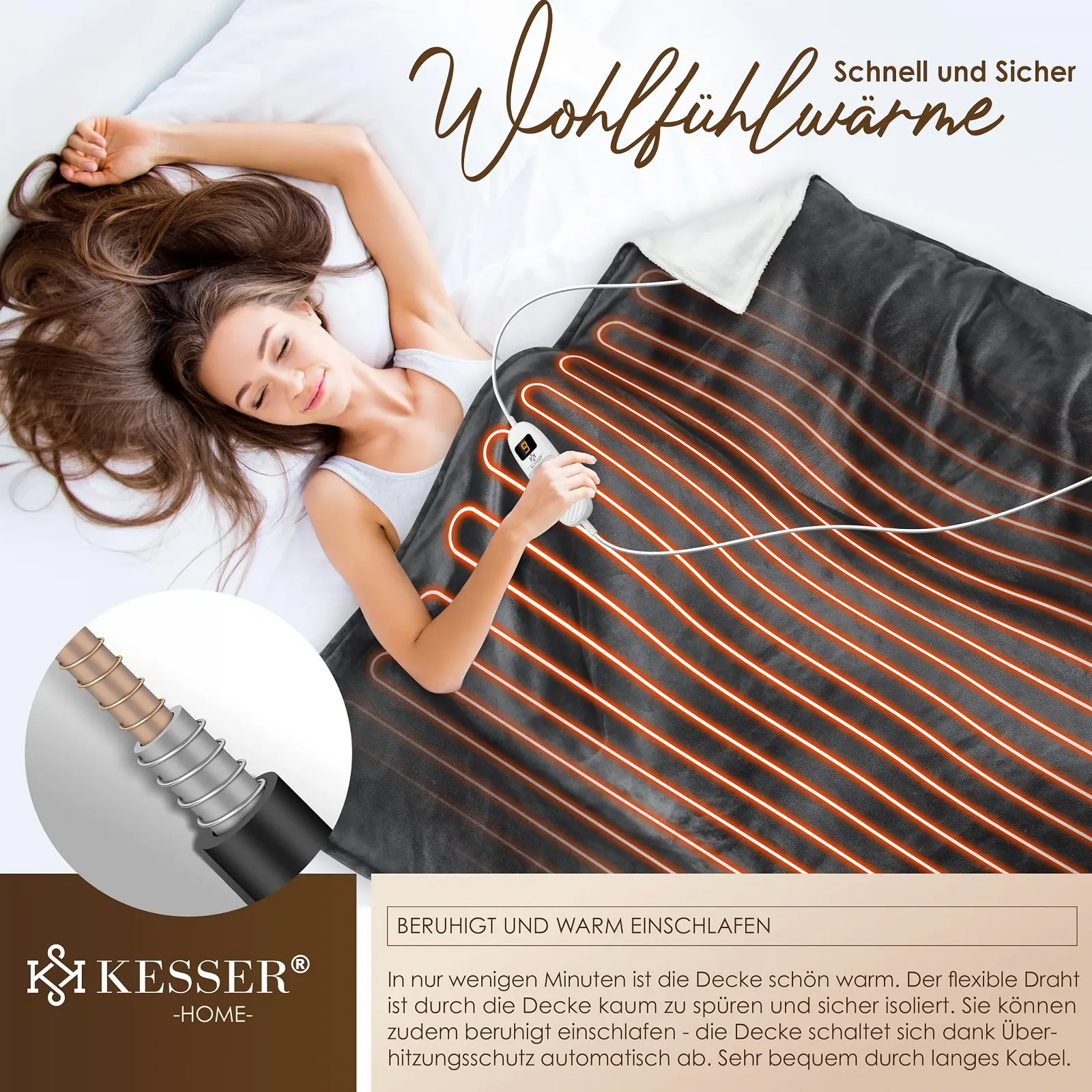 Електрична ковдра KESSER 180 x 130 см Двостороння, фото №6