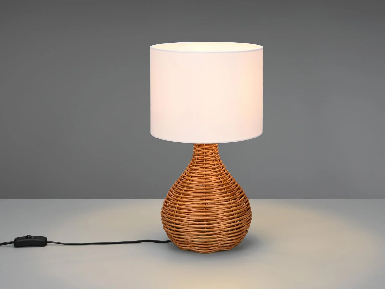 Настільна лампа meineWunschleuchte Велика Ротанг Тканинний абажур Стиль Бохо Кругла Діаметр 22 см Натуральний Білий, фото №3