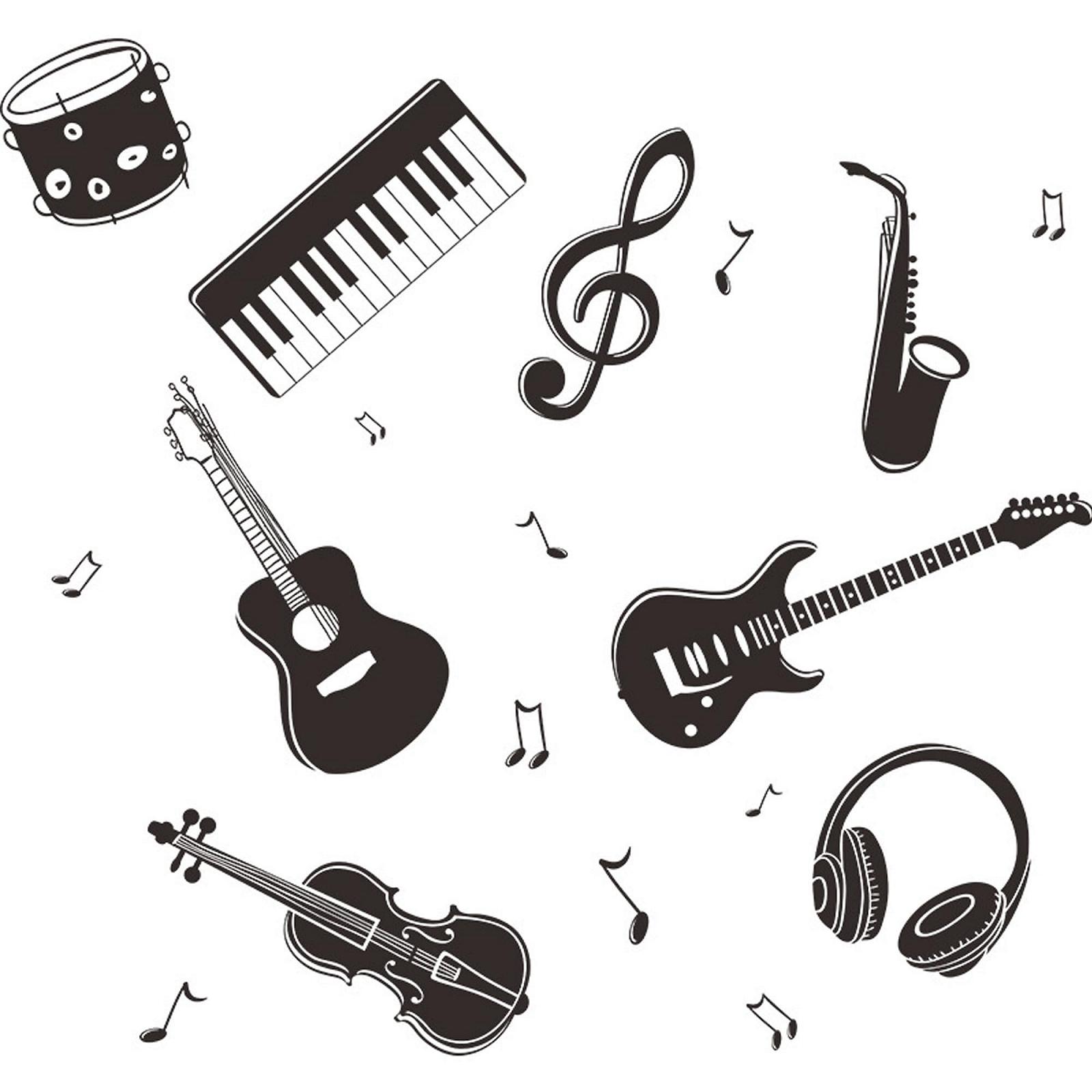 Наклейка на стіну Гітара та ноти Музичні інструменти Чорна, фото №1 Наклейка на стіну Гітара та ноти Музичні інструменти Чорна, фото №1