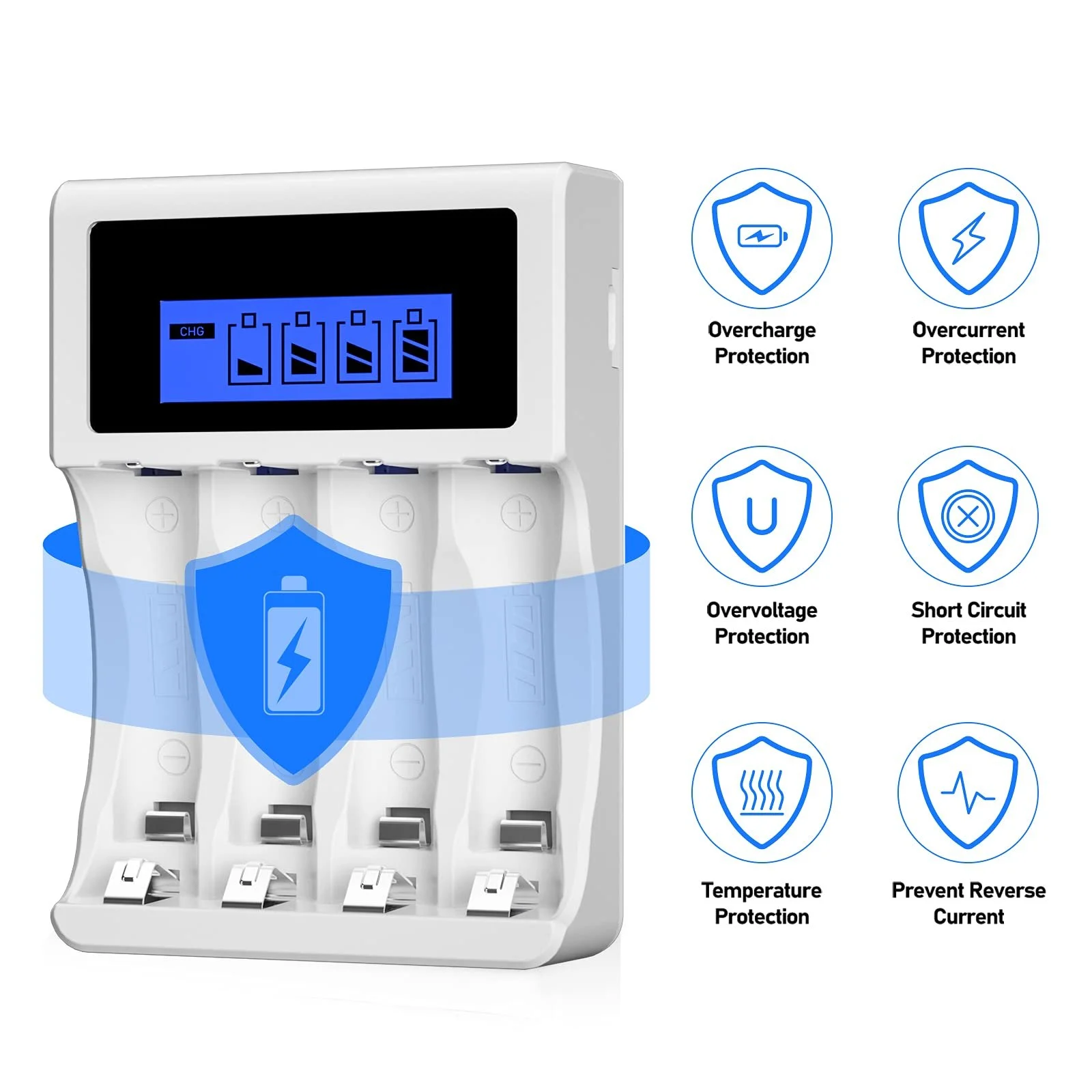 Зарядний пристрій AA AAA BONAI USB 4 Slot LCD Smart Intelligent для акумуляторних батарей AA AAA NI-MH NI-CD, фото №6