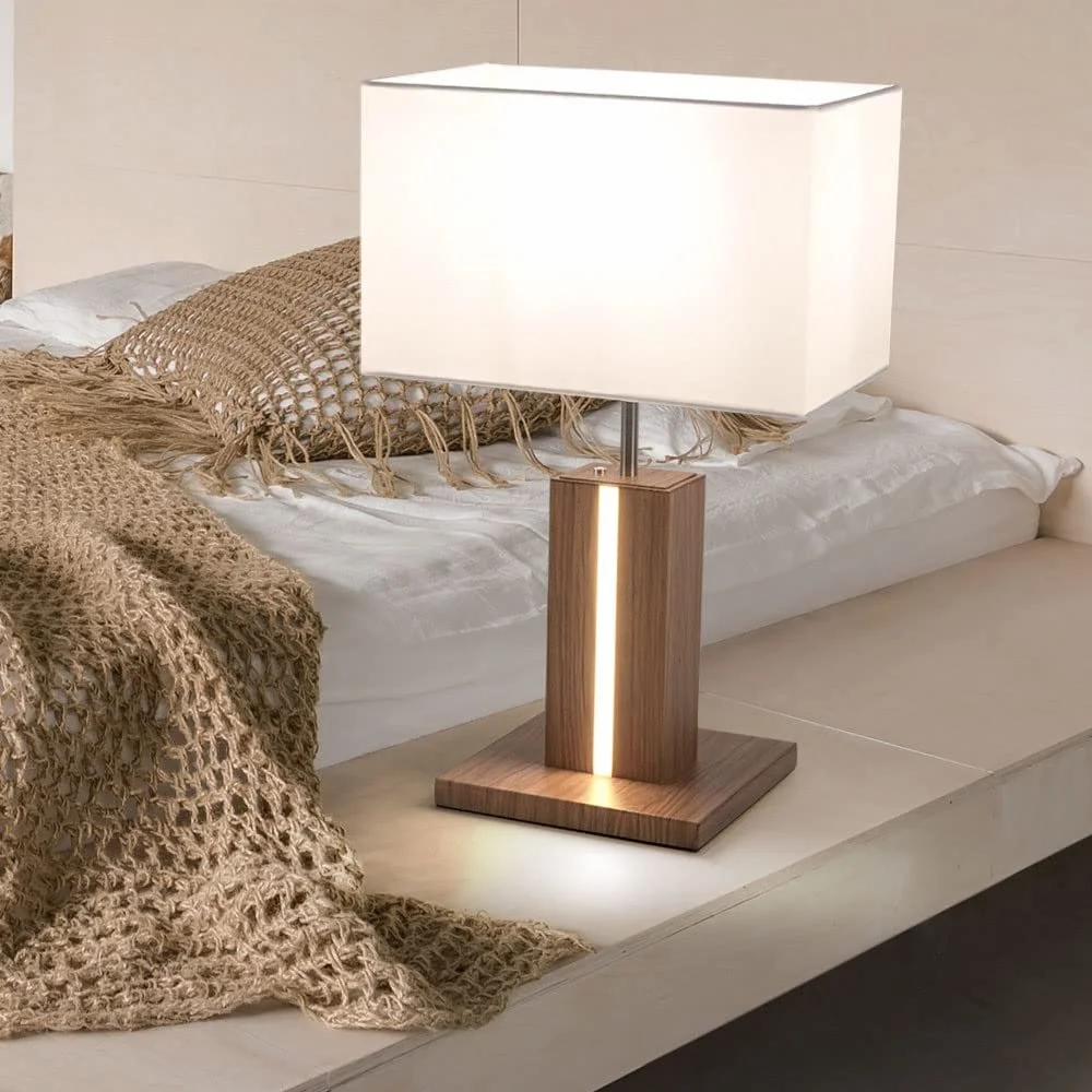 Настільна лампа LeuchtenDirekt Імітація дерева 1x E27+5 Вт-600 лм Димована Біла, фото №2