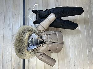 Зимовий комбінезон дитячий 86-134 р: куртка з натуральним хутром та штани мокко глянець - Фото 1