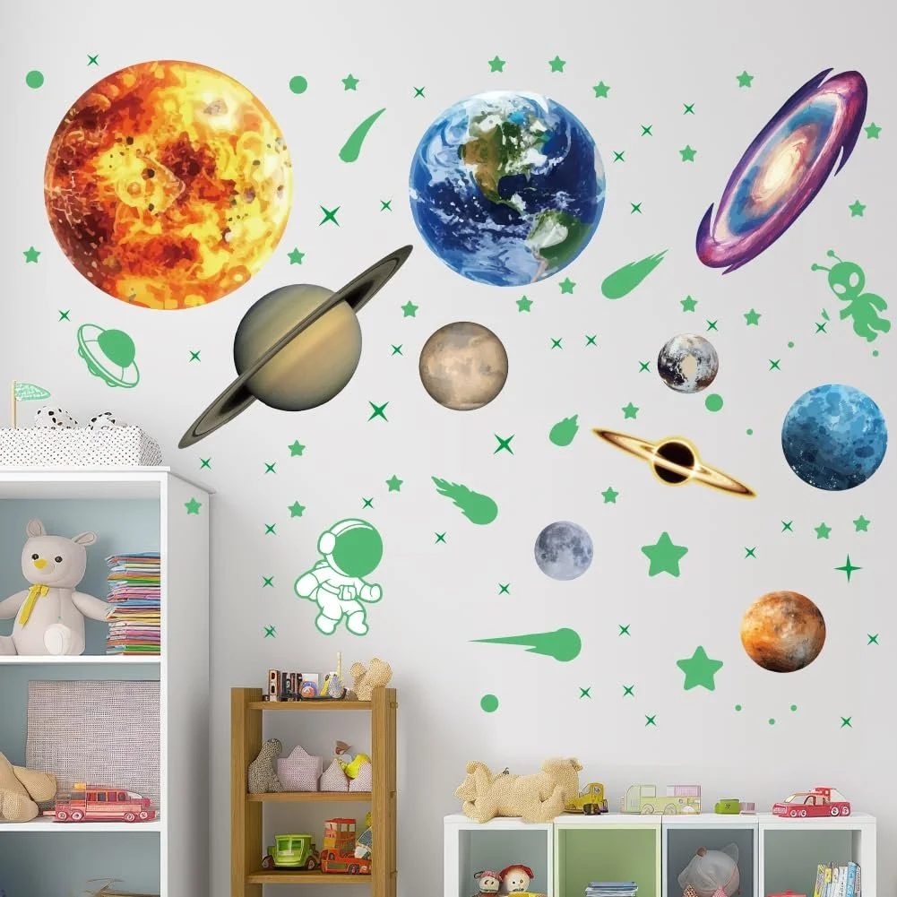 Світні наклейки на стіну SUPERDANT Галактика Планети 4 аркуші 31 x 26 см, фото №2