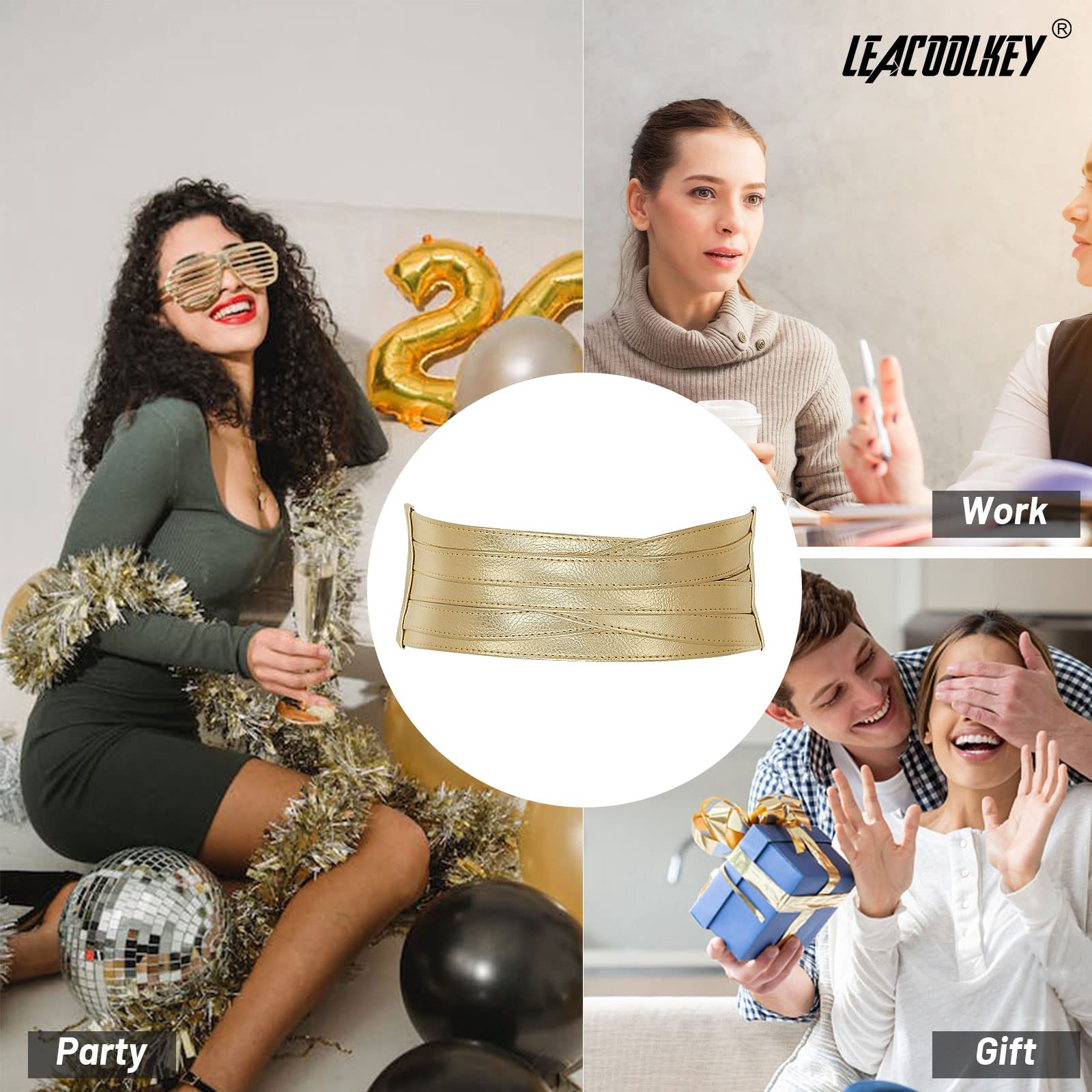 Пояс-кушак LEACOOLKEY Жіночий зі штучної шкіри, широкий, ретро, фото №7