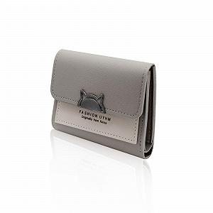 Кошелек MultiValue Женский, Мини-кошелек, Кожаный кошелек с кошачьей головой с 7 отделениями для карт и окошком для ID, Серый - Фото 1