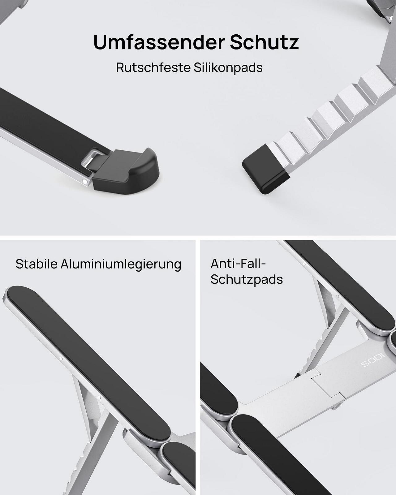 Подставка для ноутбука SODI, складная, портативная алюминиевая подставка для ноутбука для путешествий и поездок на работу, совместима с MacBook Pro/Air, HP, Sony, Dell, все 10-16 дюймов, серебристая, фото №4