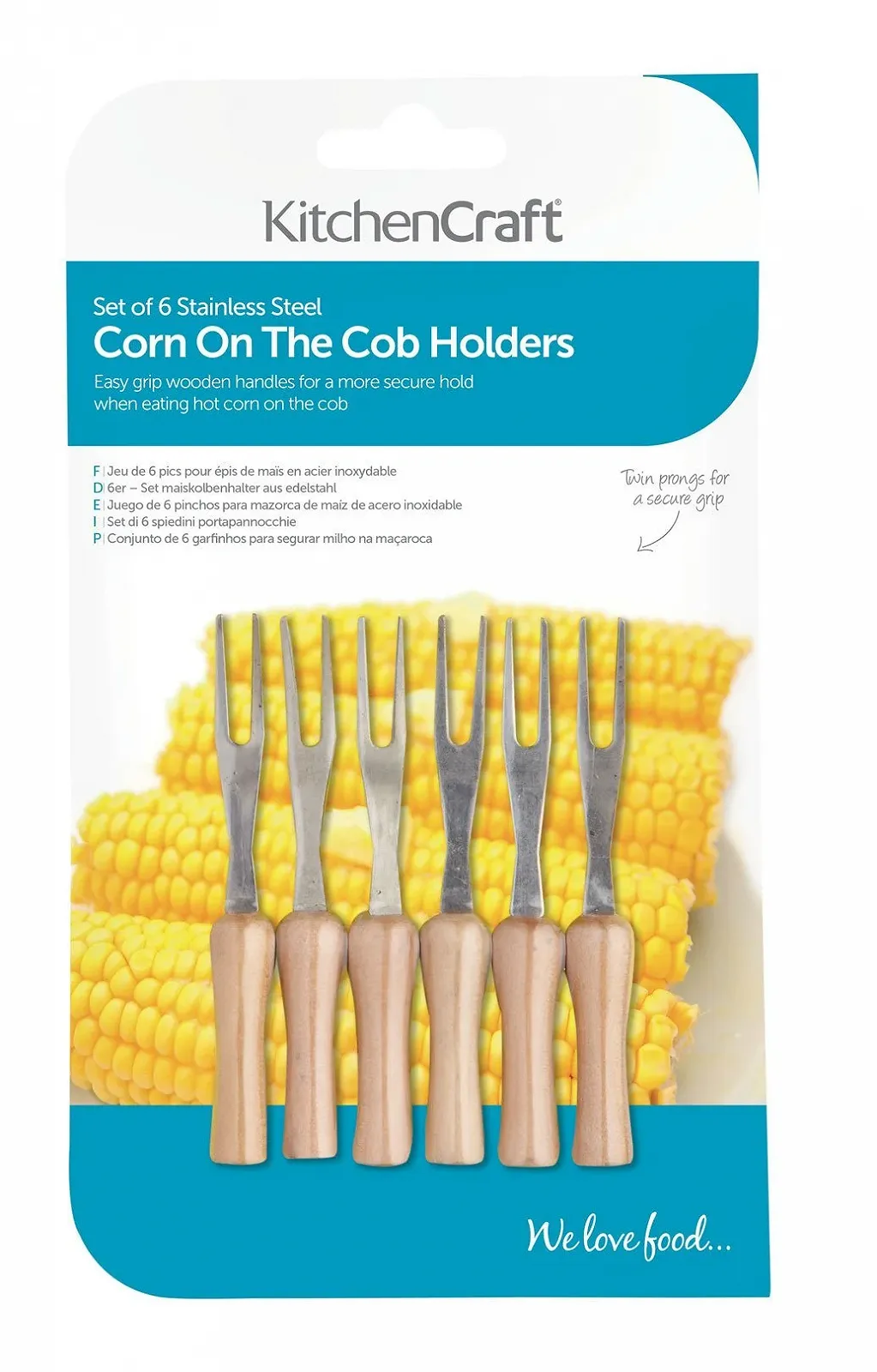 Держатели для кукурузы KitchenCraft из нержавеющей стали с деревянными ручками (набор 6 штук), фото №2 Держатели для кукурузы KitchenCraft из нержавеющей стали с деревянными ручками (набор 6 штук), фото №2