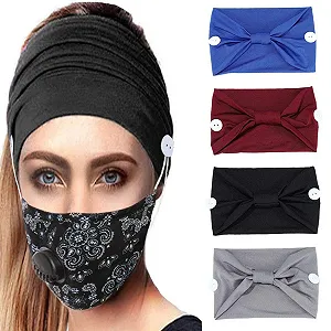 Повязка на голову широкая с пуговицами IYOU Спортивная для йоги Черный (Набор из 4 штук) - Фото 1