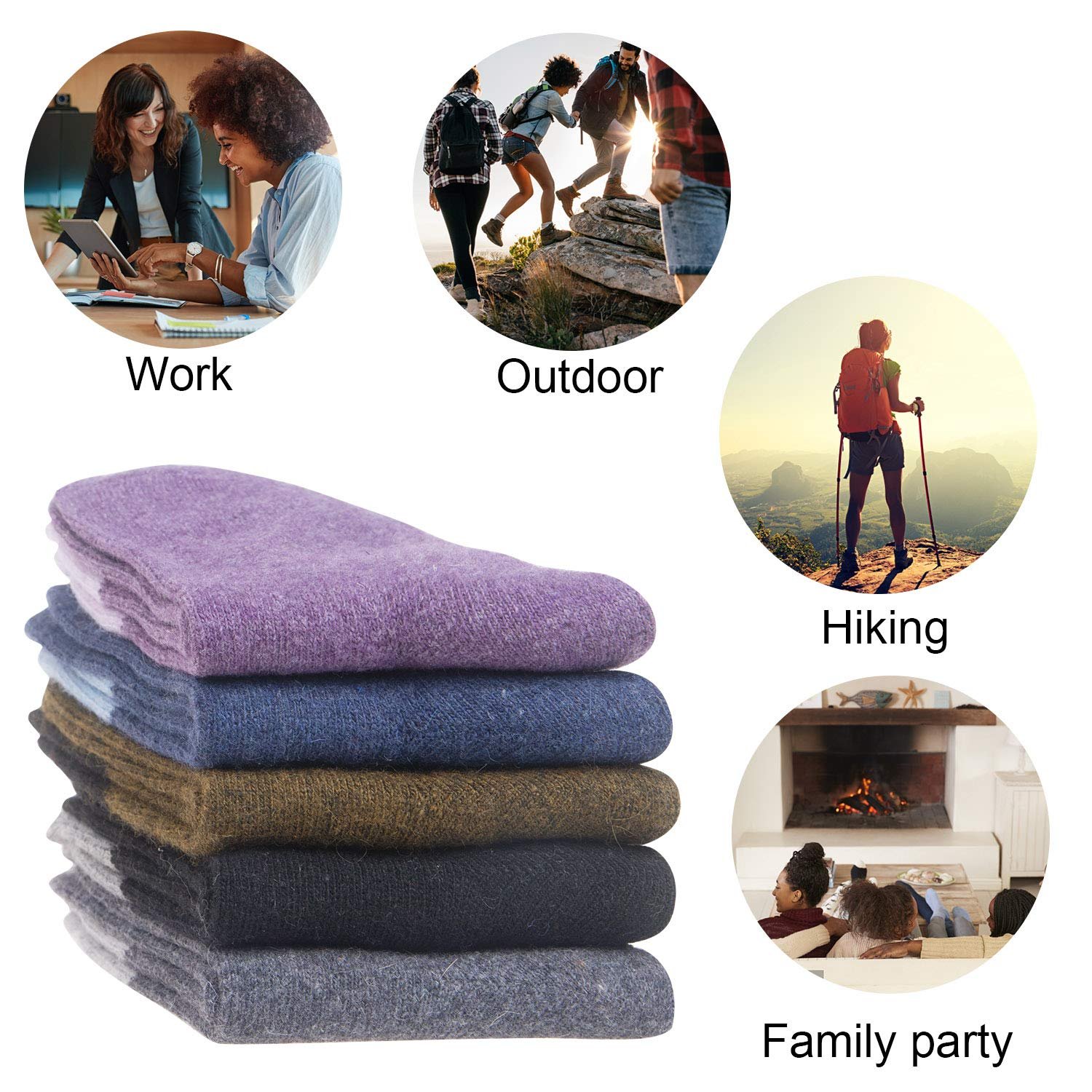 Носки YSense Snug, 5 пар, шерстяные, вязаные, цветные, с милым узором, фото №5