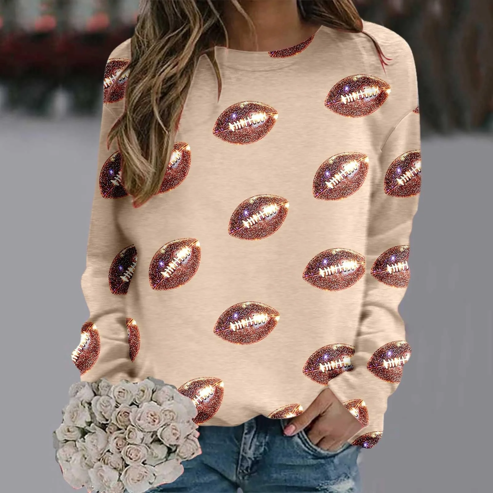 Женский свитшот Game Day Graphic 2025, спортивный, с круглым вырезом, Y2K, College Fashion, свободного кроя, тонкий, с рисунком, комфортный, осень, фото №2