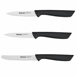 Набор ножей Tefal Colorfood K2733S, 3 шт | Универсальный нож (10 см) / Нож для очистки овощей (8 см), зубчатый нож для очистки овощей (8 см), гладкий | Немецкая нержавеющая сталь | Устойчив к коррозии | Эргономичный | Безопасный | Черный - Фото 1