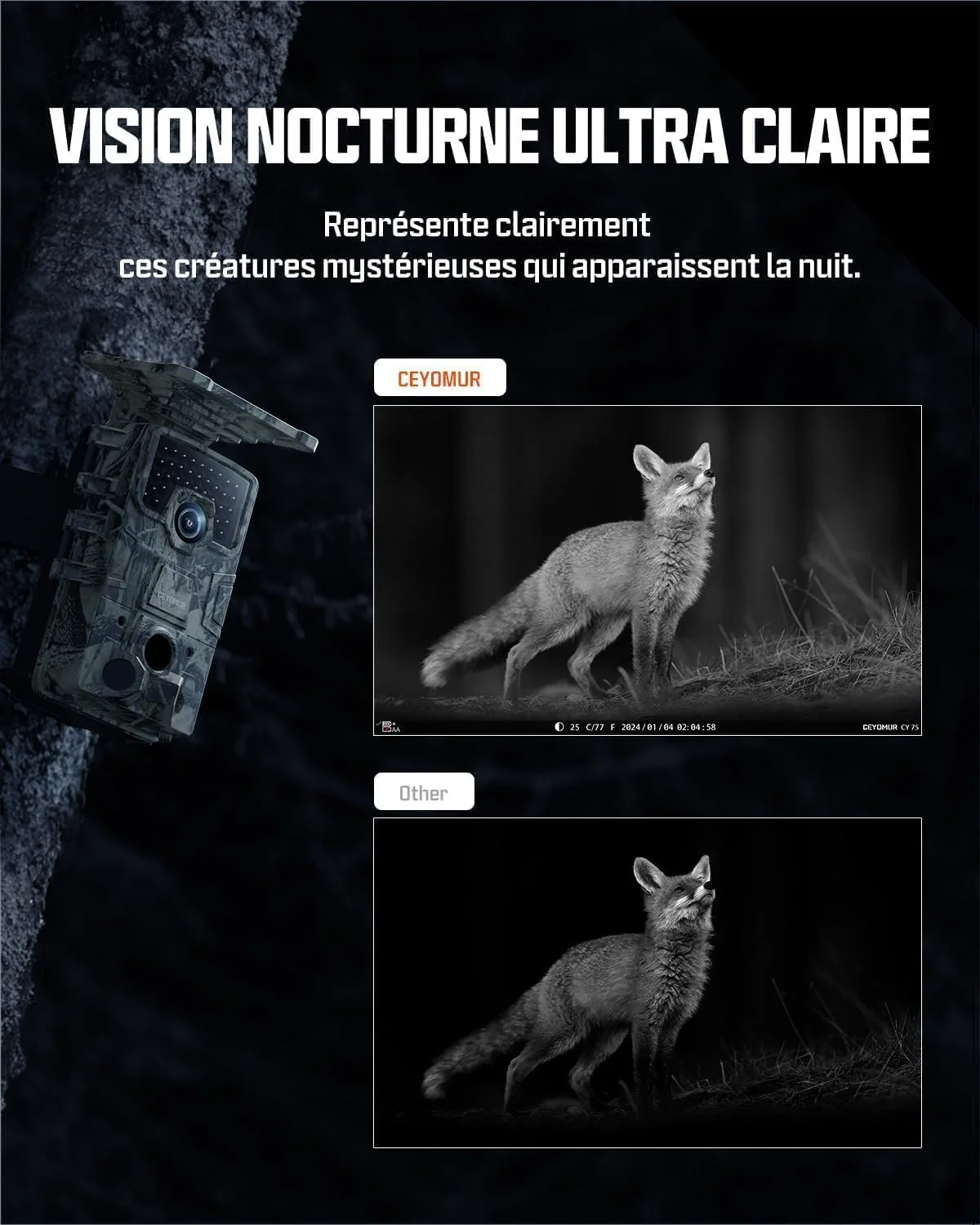 Фотопастка з сонячною панеллю Ceyomur CY75 / 60MP / 4K / Wi-Fi / Bluetooth / Зелена, фото №6 Фотопастка з сонячною панеллю Ceyomur CY75 / 60MP / 4K / Wi-Fi / Bluetooth / Зелена, фото №6