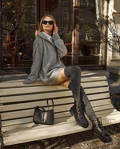 Серые зимние чулки выше колена из мериносовой шерсти для девушки synthetic.ua - Фото 1