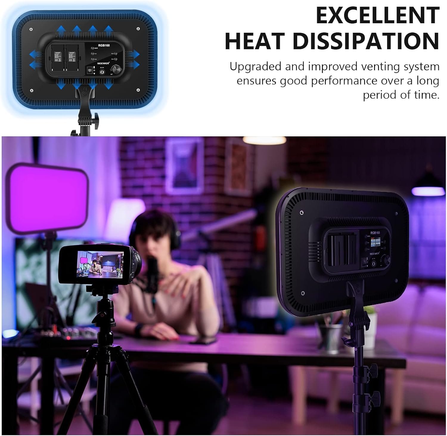 Комплект студійного світла Neewer RGB168 LED-панель 60Вт / Full RGB Spectrum / 2500K-8500K / Керування через Bluetooth / CRI 97+, фото №4