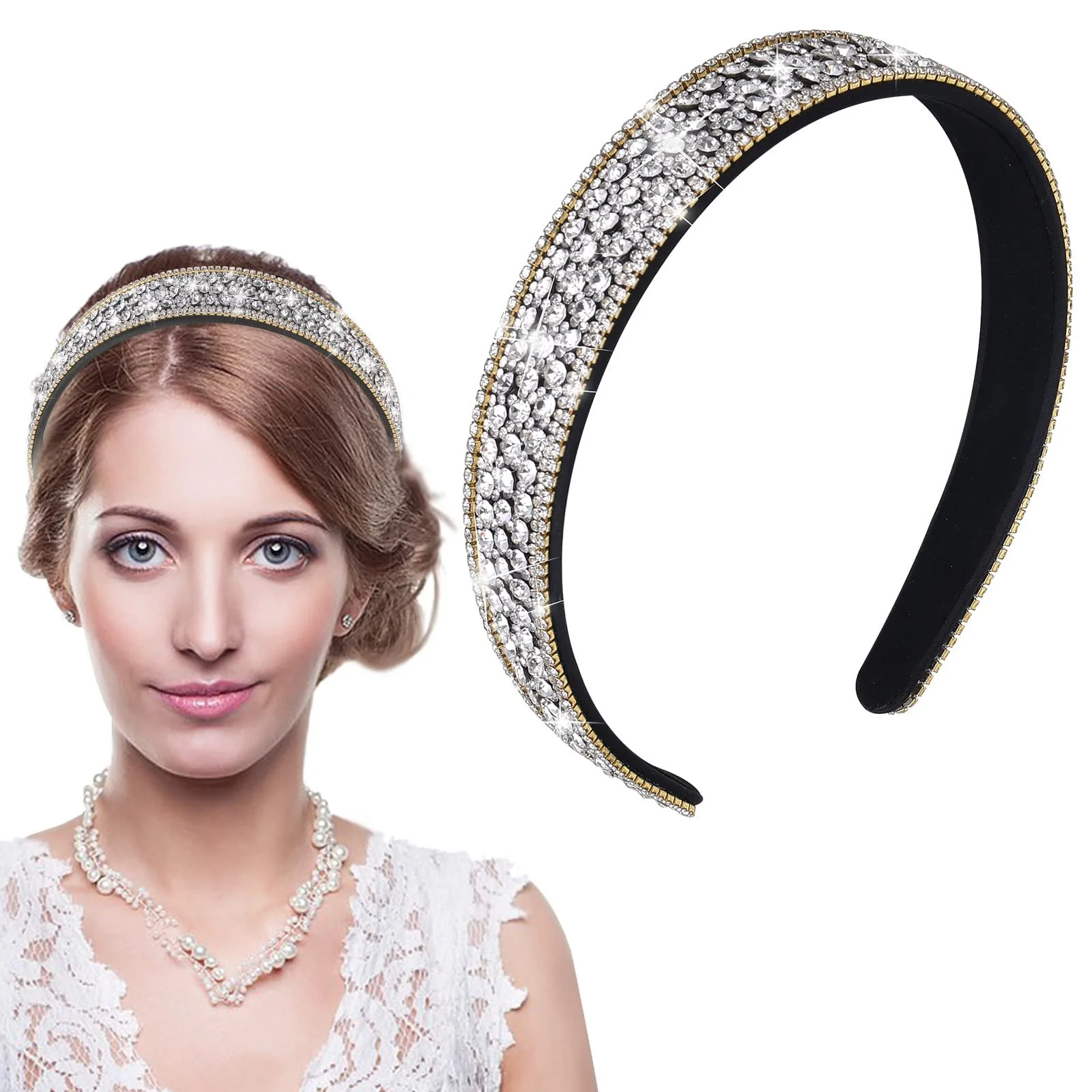 Обруч Sibba Широкий зі стразами, фото №2