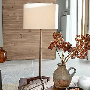 Настільна лампа Loberon Taylor залізо бавовна висота 65/30 см кремова / античний коричневий synthetic.ua - Фото 1