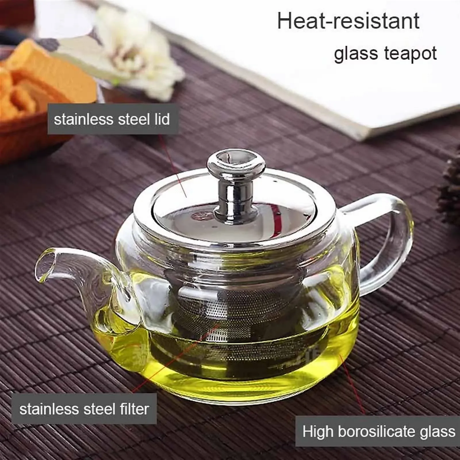 Чайник Стеклянный 300 мл Маленький Жаропрочный Съемный Фильтр Кофейник Прозрачный, фото №7