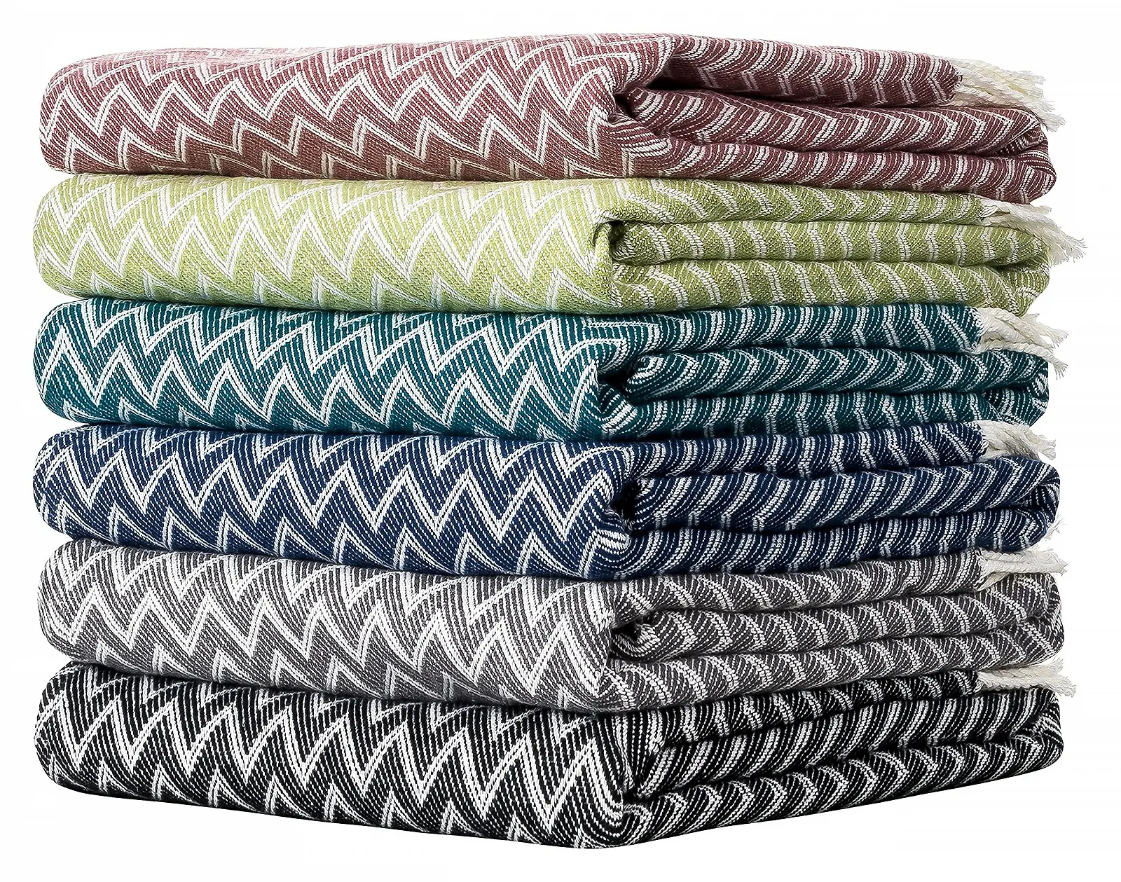 Одеяло Moon Luxury Смесь хлопка 150 x 200 см Плед узор зигзаг с бахромой Белый/Светло-зеленый, фото №4