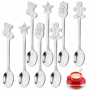 Набір з 8 різдвяних ложок з нержавіючої сталі для чаю - Фото 1