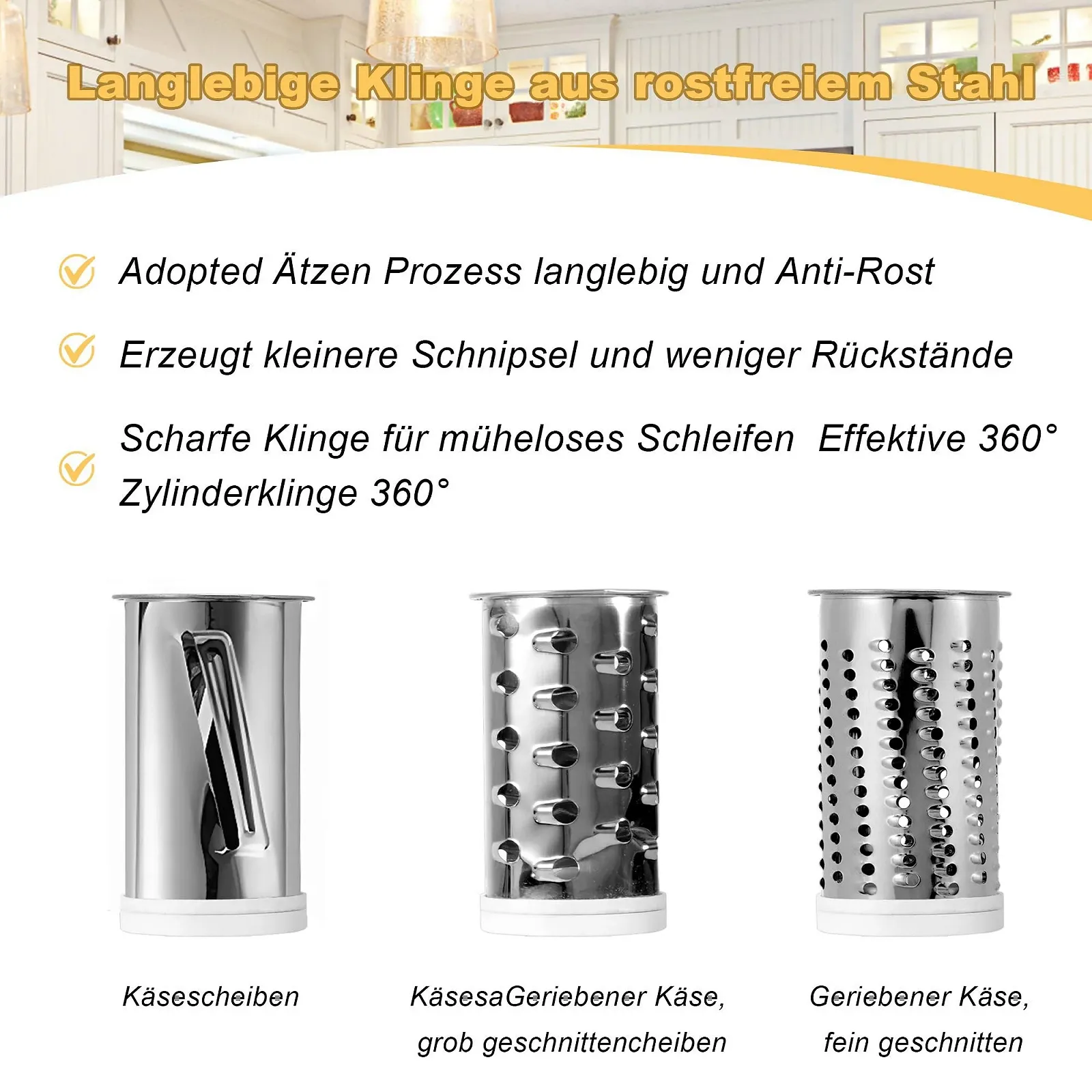 Терка з ручкою для сиру Parmesan, 3 змінних барабани з нержавіючої сталі, фото №3